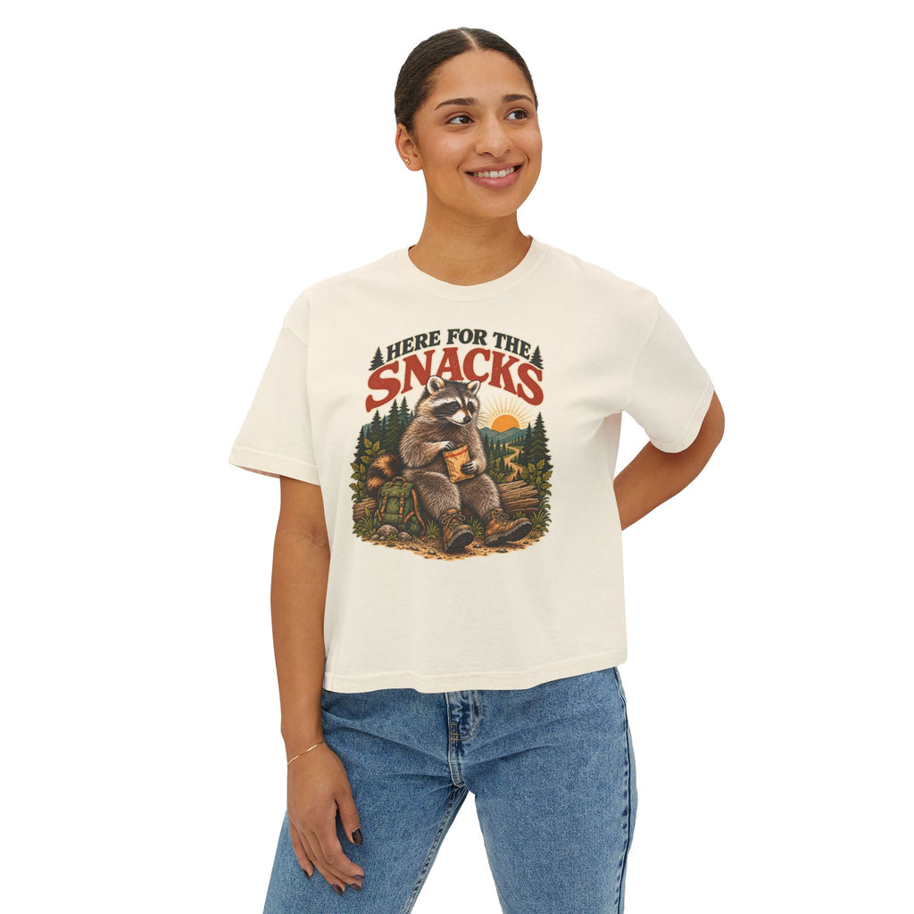 Here for the Snacks Raccoon Cropped Boxy Tee