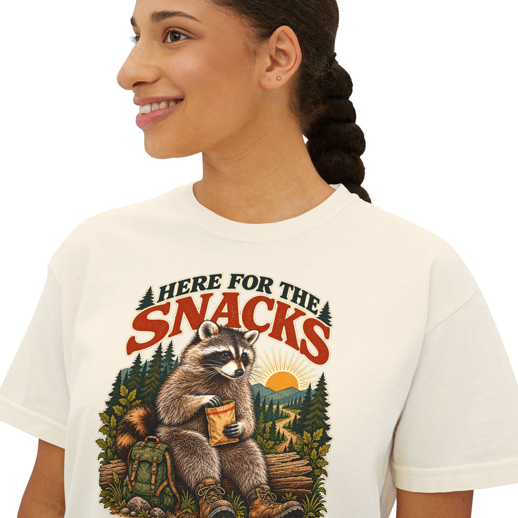 Here for the Snacks Raccoon Cropped Boxy Tee