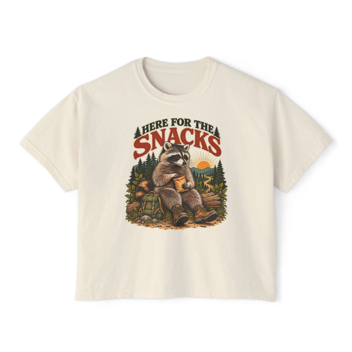 Here for the Snacks Raccoon Cropped Boxy Tee