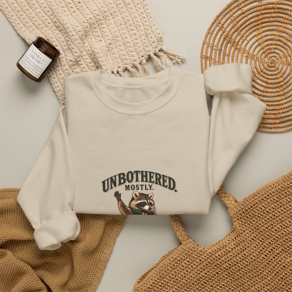 Unbothered, Mostly Taco the Raccoon Crewneck | Worth the Doing