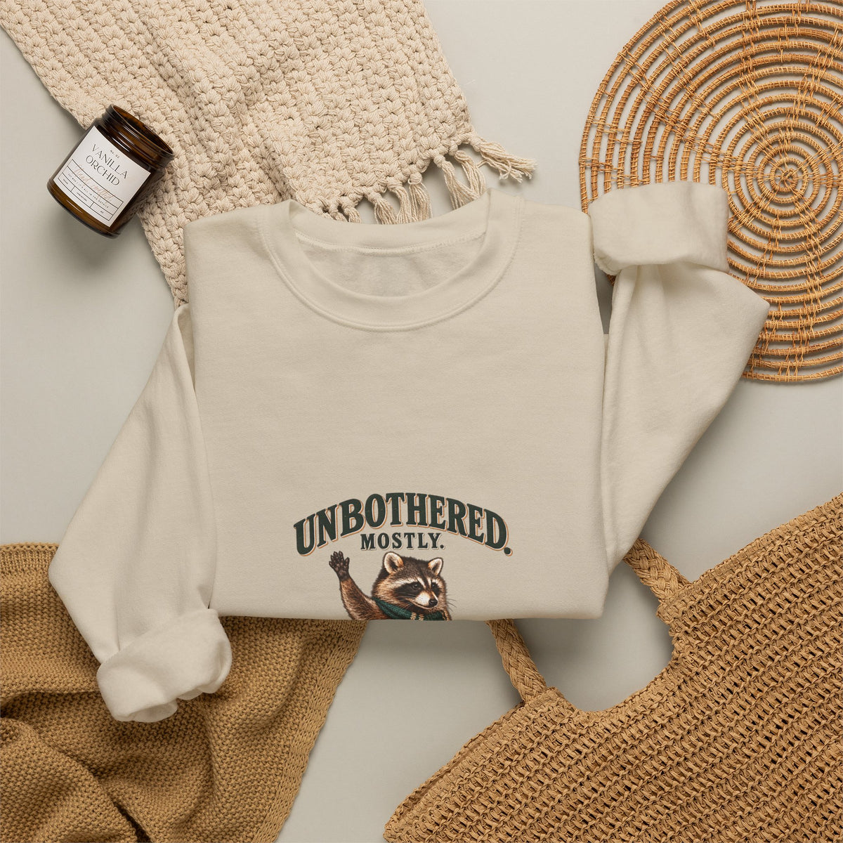 Unbothered, Mostly Taco the Raccoon Crewneck | Worth the Doing